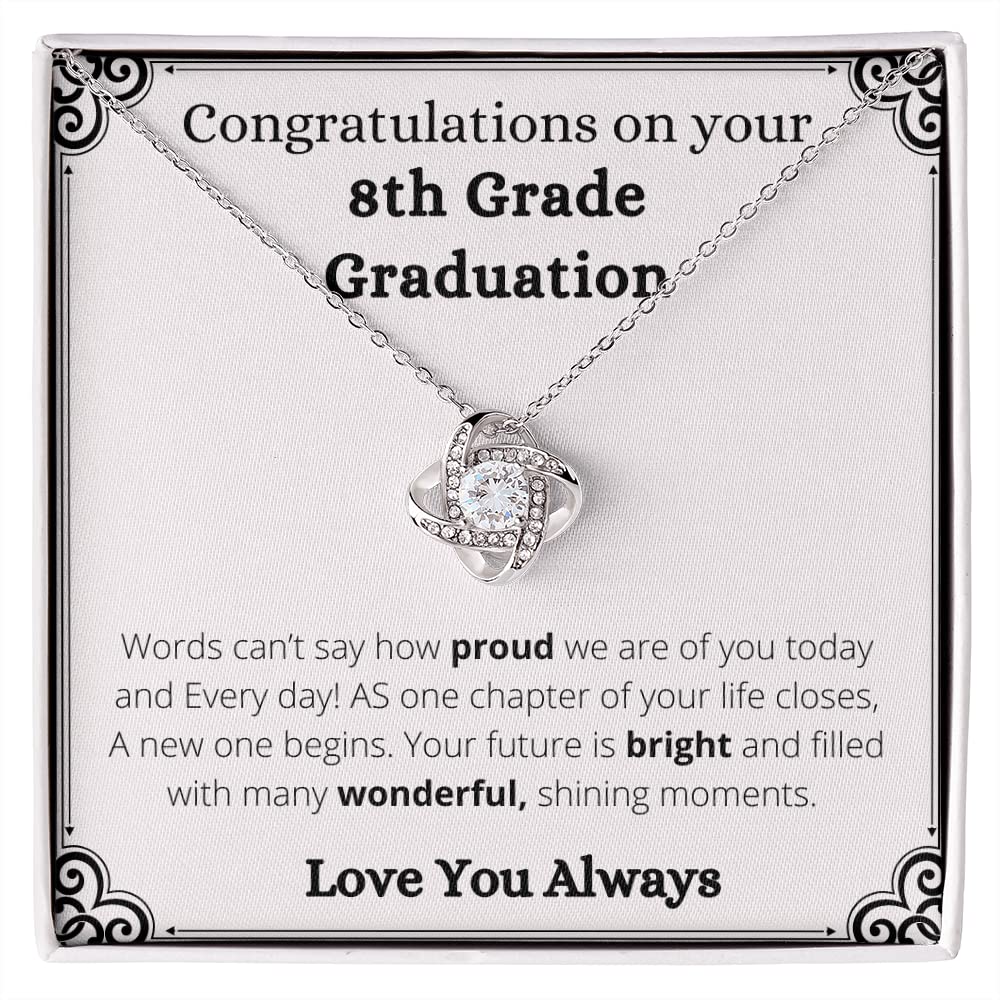 Ora Gifts - 8th Grade Graduation gift for her, 2022 Ideas, middle school grad Necklace, Daughter, Niece, Granddaughter (Message #1), White