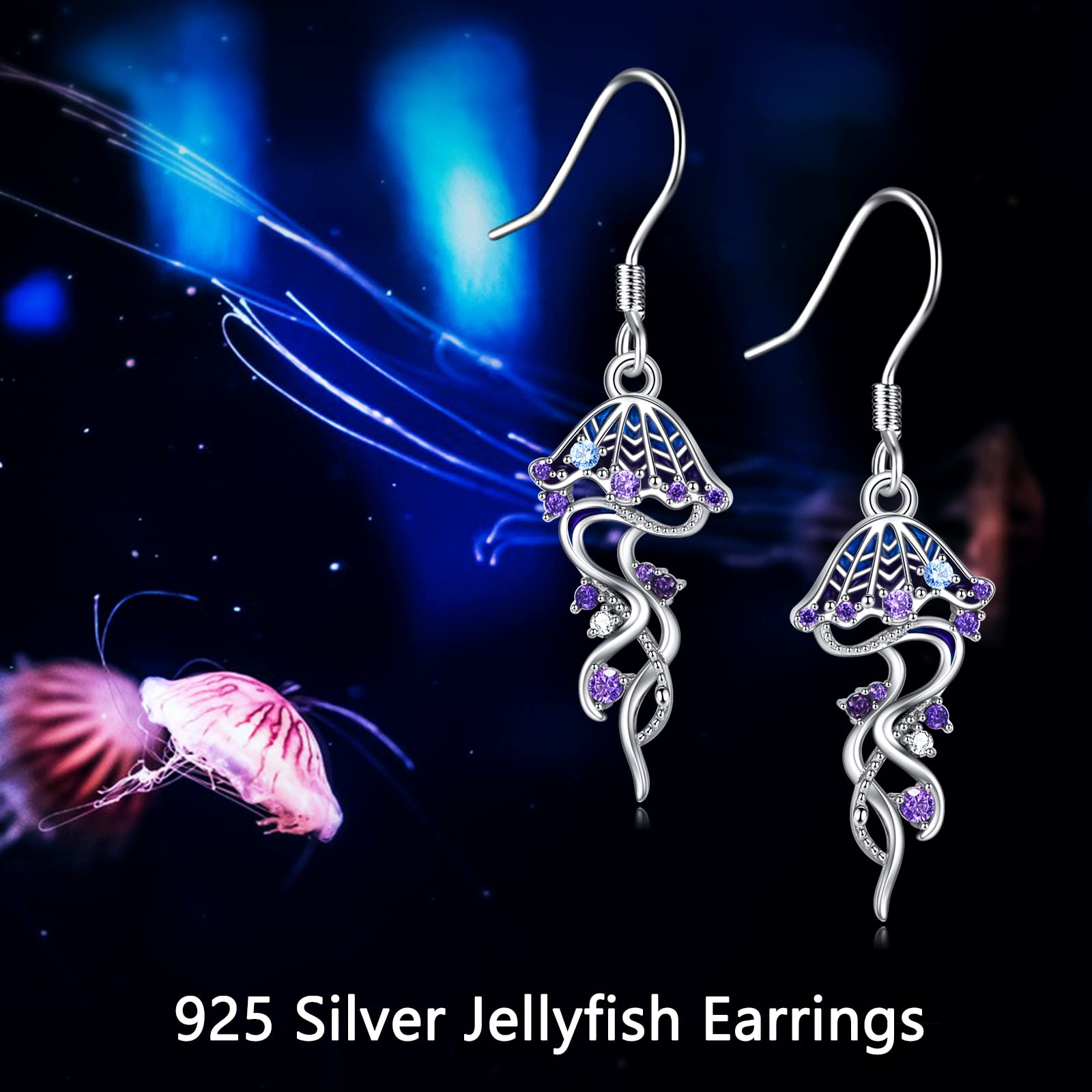 YFN Jellyfish Earrings 925 Sterling Silver Jellyfish Dangle Drop Earrings Ocean Jewelry Gifts for Women