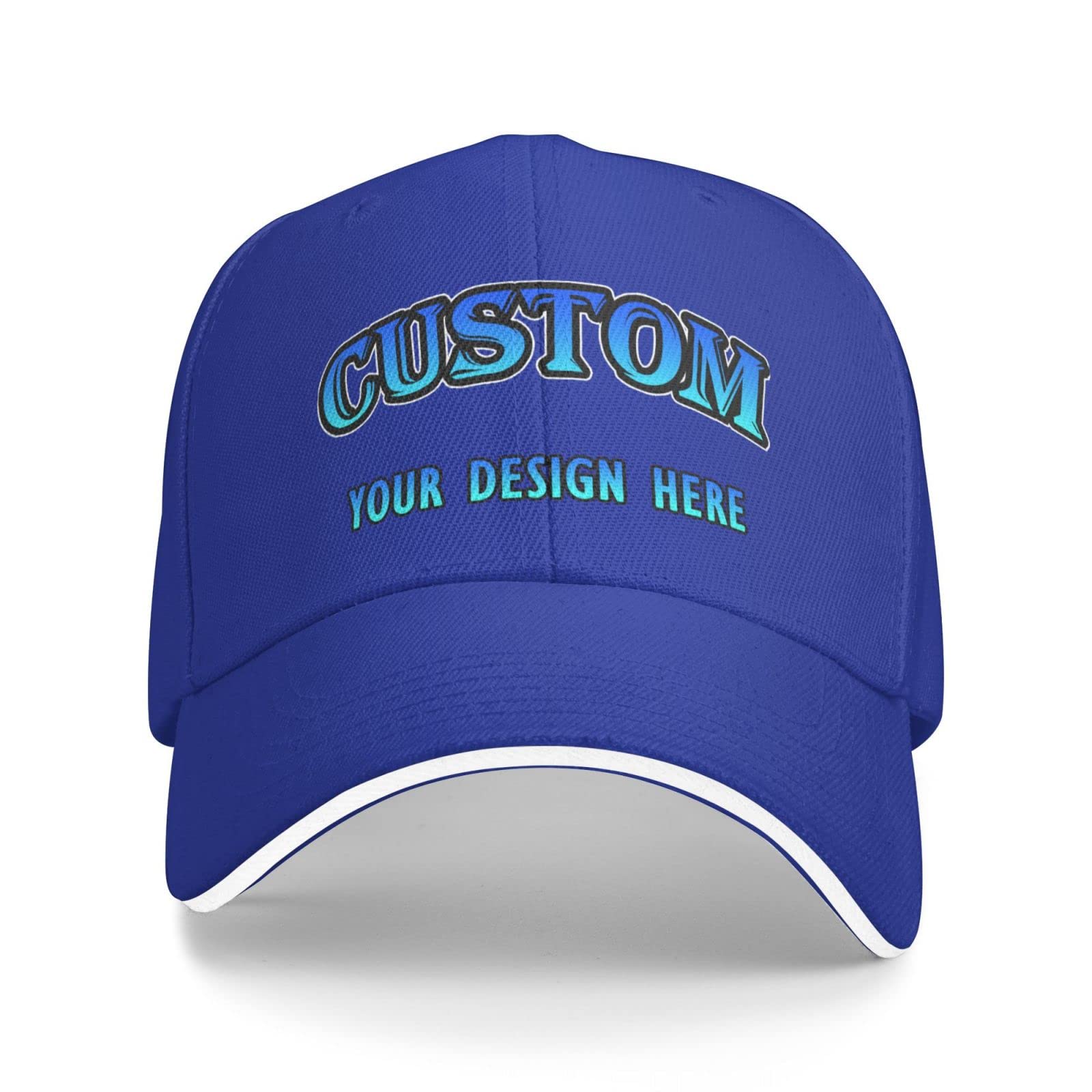 Personalized Custom Baseball Cap Customize Your Own Design Text, Photos, Image Logo Adjustable Hat Unisex (Blue)