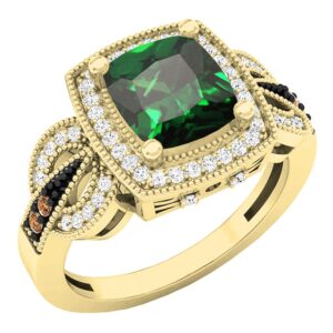 dazzlingrock collection 18k 8x7 mm lab created emerald, champagne & white diamond women ring, yellow gold, size 7