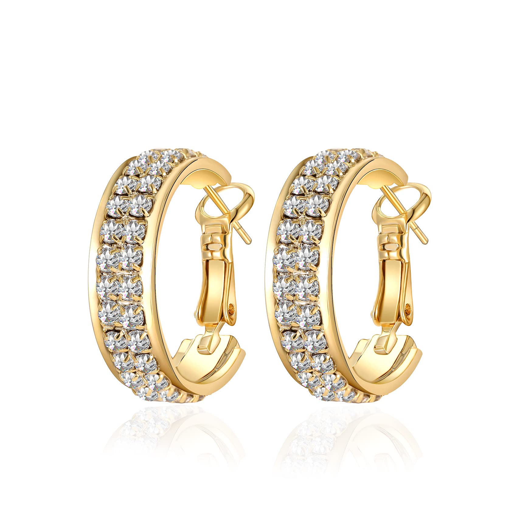 BIRDAYPRE 14K Gold Plated Shining Hoop Earrings for Women Luxury Cubic Zirconia Rhinestone Round Full Crystal Huggie Earrings Bright Hypoallergenic Delicate Dainty Birthday Party Gift Jewelry