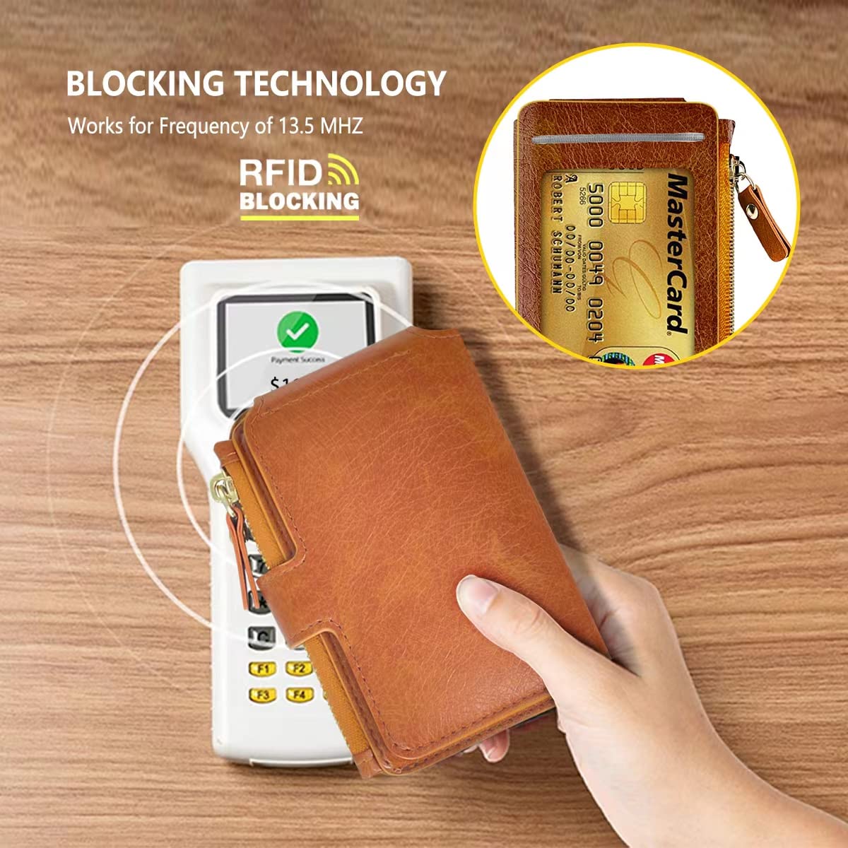 Keychain Wallet with ID Window, Small Rfid Blocking Wallet with Credit Card Holder for Women Leather Minimalist Wallet for Men (brown)