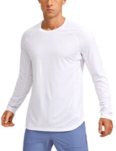 crz yoga lightweight long sleeve shirts for men moisture wicking quick dry shirt workout running basic tee tops white large