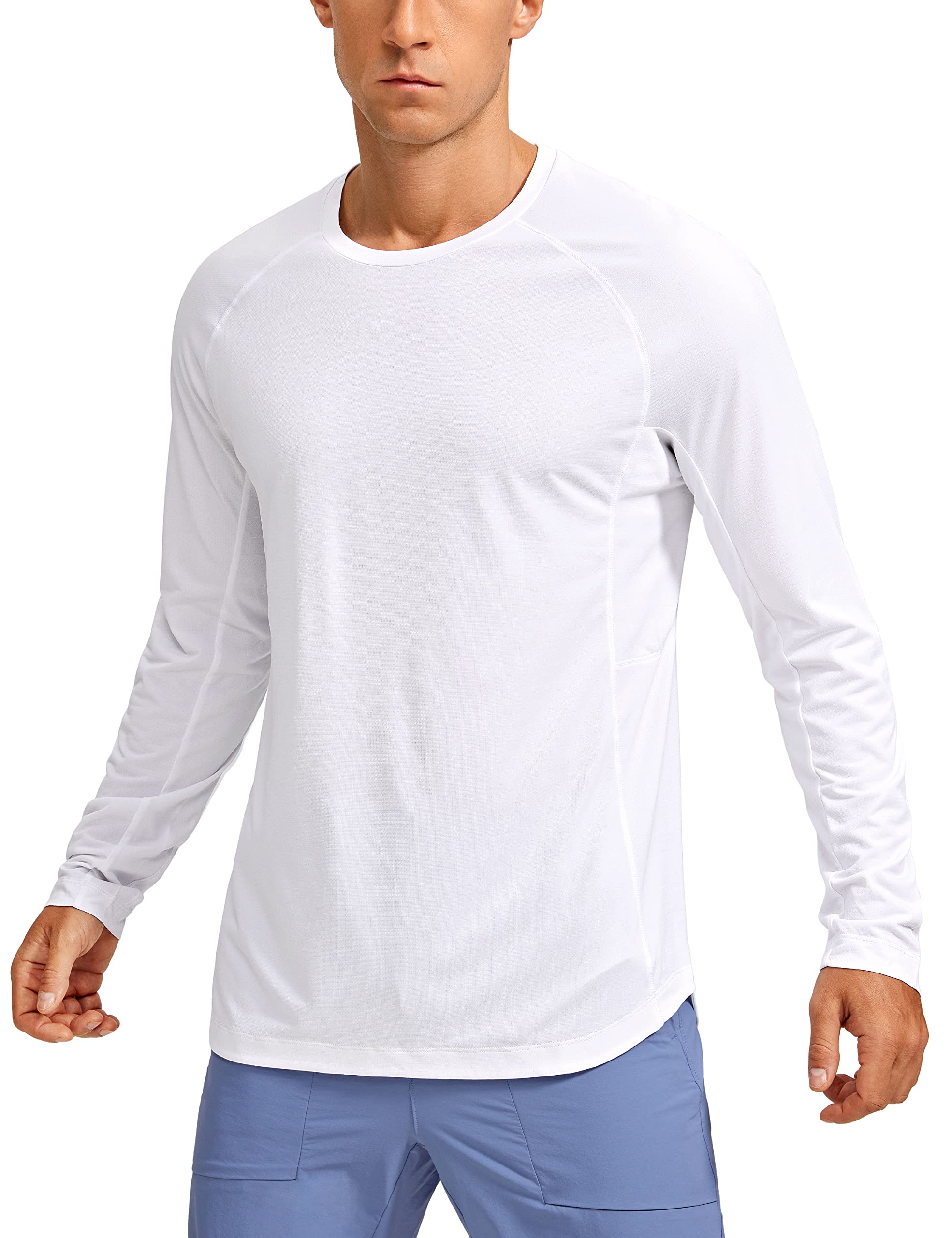 CRZ YOGA Lightweight Long Sleeve Shirts for Men Moisture Wicking Quick Dry Shirt Workout Running Basic Tee Tops White Large