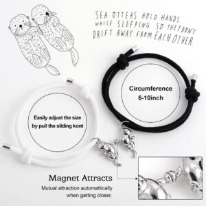 SLOONG 2Pcs Couple Bracelets Otter Bracelet for Women Magnetic Bracelets set Cute Sea Otters Gifts for Mom Sister Girlfriend Boyfriend Best Friend Forever BFF Bracelet for 2