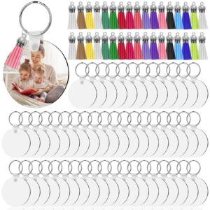 200 pcs sublimation blank keychain, mdf keychains ornament tag set with 2 inch heat transfer keychain blanks, key rings, jump rings, tassels, for diy art craft ornaments