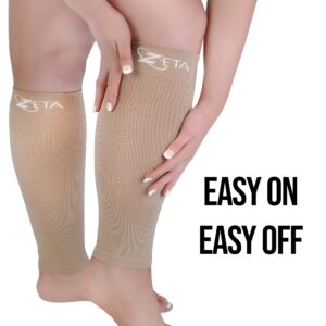 Zeta Wear Plus Size Leg Sleeve Support Socks - The Wide Calf Compression Sleeve Women Love for Its Amazing Fit, Cotton-Rich Comfort, Graduated Compression & Soothing Relief, 1 Pair, Size 4XL, Nude