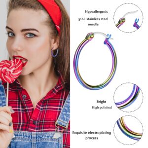 Sanfenly 12 Pairs Stainless Steel Hoop Earrings Small Hoop Earrings for Women Hypoallergenic Multi Colored Silver Gold Plated Hoop Earrings Set (10mm,12mm,15mm,20mm)