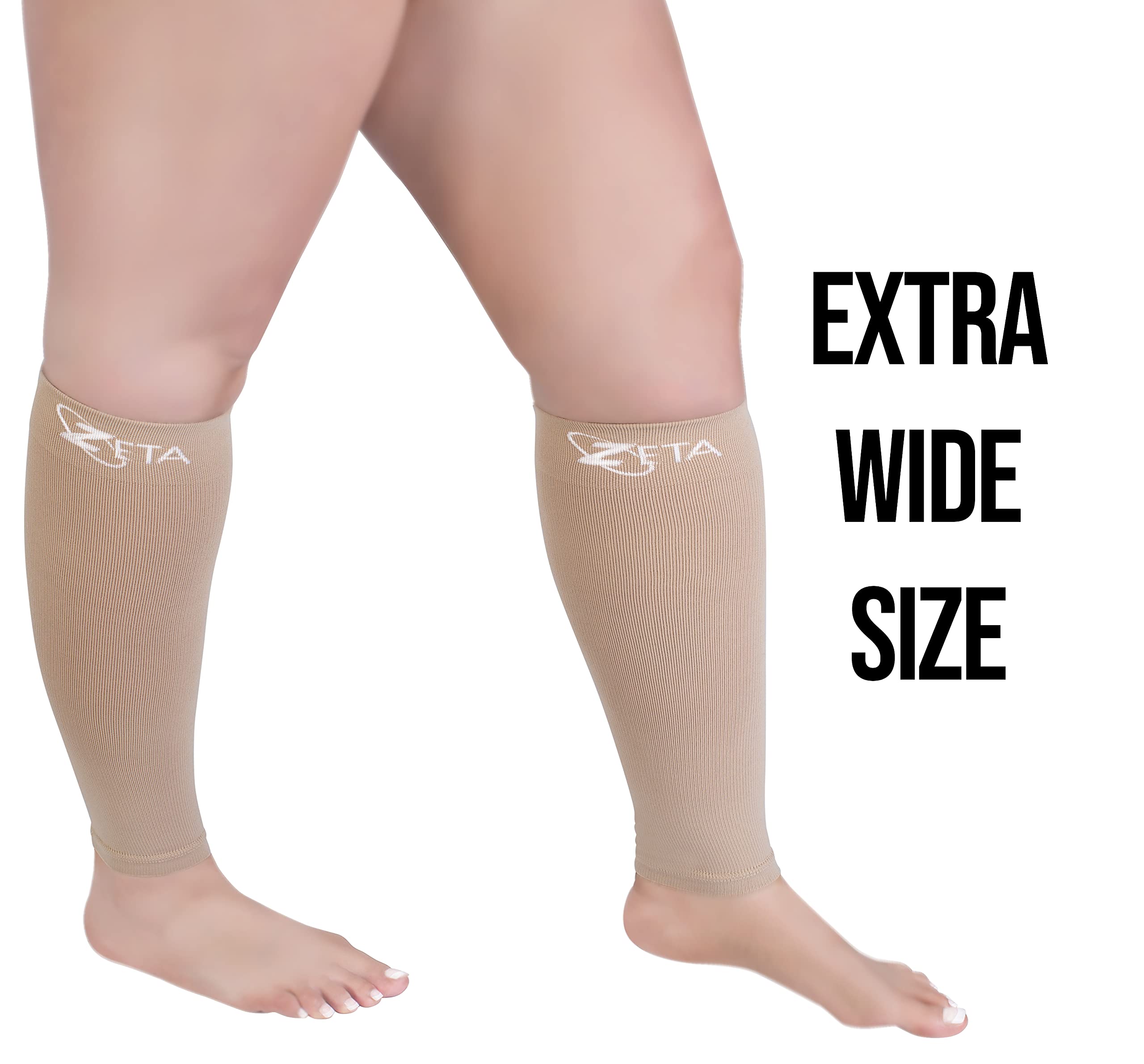 Zeta Wear Plus Size Leg Sleeve Support Socks - The Wide Calf Compression Sleeve Women Love for Its Amazing Fit, Cotton-Rich Comfort, Graduated Compression & Soothing Relief, 1 Pair, Size 4XL, Nude