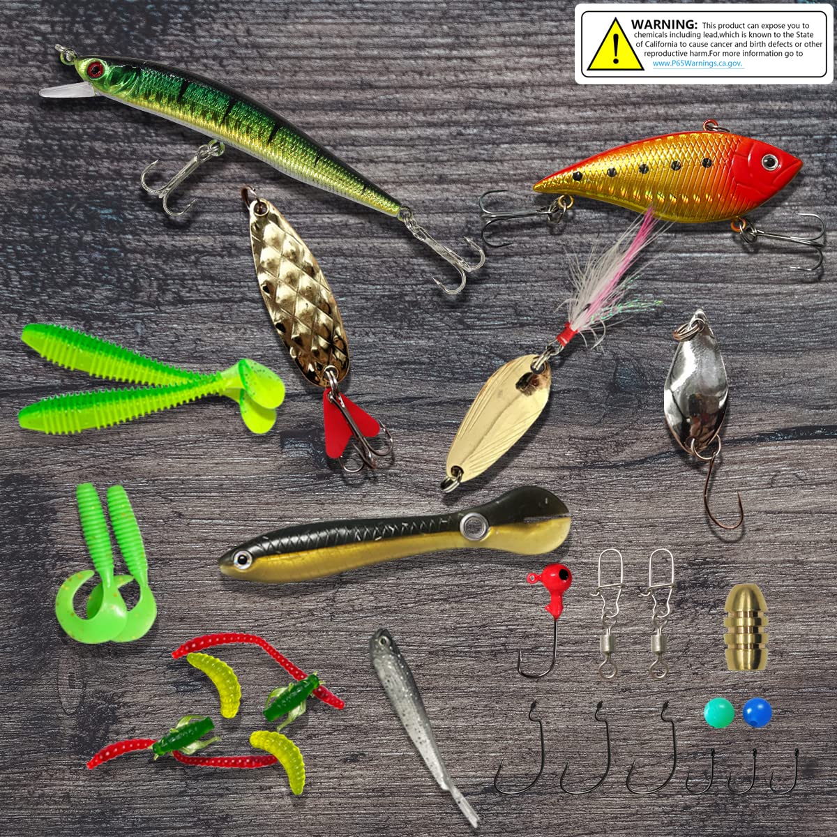 UperUper Fishing Lures Kit Set, Baits Tackle Including Crankbaits, Topwater Lures, Spinnerbaits, Worms, Jigs, Hooks, Tackle Box and More Fishing Gear Lures for Bass Trout