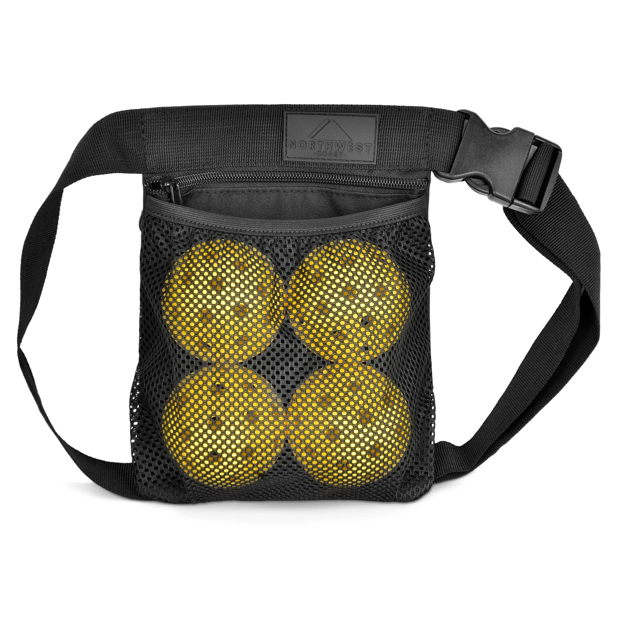 Northwest Coast - Pickleball Bag for Pickleballs - Hold Up to 4 Pickle or 5 Tennis Balls - Adjustable Waist Pouch Holder with Mesh - Accessories for Paddle and Racket Sports - Fits Men, Women, Kids