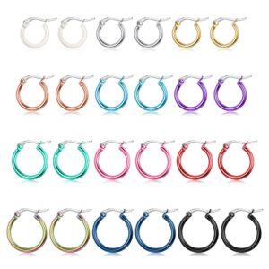 Sanfenly 12 Pairs Stainless Steel Hoop Earrings Small Hoop Earrings for Women Hypoallergenic Multi Colored Silver Gold Plated Hoop Earrings Set (10mm,12mm,15mm,20mm)