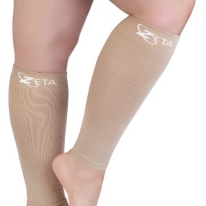 Zeta Wear Plus Size Leg Sleeve Support Socks - The Wide Calf Compression Sleeve Women Love for Its Amazing Fit, Cotton-Rich Comfort, Graduated Compression & Soothing Relief, 1 Pair, Size 4XL, Nude