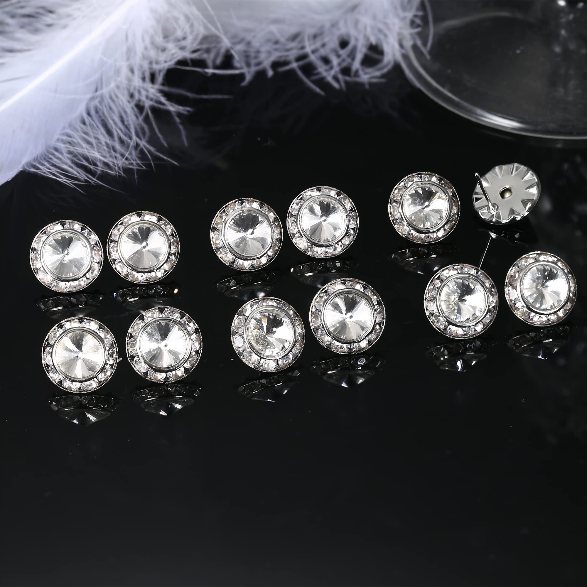 BESTEEL Rhinestone Earrings Round Shaped Acrylic Stone Inside Crystal Halo Stud Earrings for Dance Competitions Stage Opera Performance Wedding Party Earrings Jewelry 15mm(White)