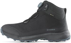 icebug mens stavre bugrip gtx hiking boot with carbide studded traction sole, black/petroleum, 10.0