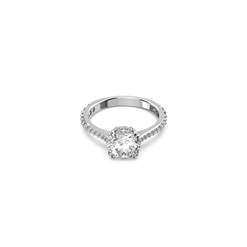 SWAROVSKI Stilla Ring, Zirconia on a Rhodium Finish Setting, Part of the Stilla Collection, EU Size 58; US Size 8