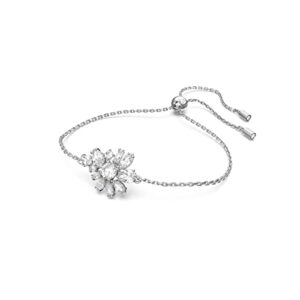 Swarovski Gema Soft Bracelet, Flower Motif with Clear Crystals in Mixed Cuts on Rhodium Finished Band, Part of the Swarovski Gema Collection