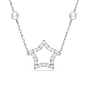 swarovski stella necklace, crystal pearls, star, white, rhodium plated