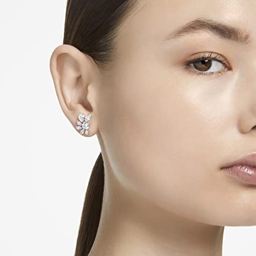 Swarovski Gema Pierced Stud Earrings, Flower Motif, Clear Mixed-Cut Crystals, Rhodium-Tone Finished Settings, Part of the Swarovski Gema Collection