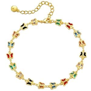 Yumikoo 18k Gold Plated Anklet Butterfly Cubic Zirconia Ankle Bracelets for Women