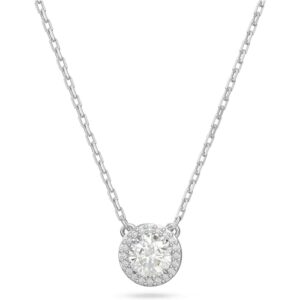 swarovski constella pendant necklace with clear circle cut crystals on a rhodium finish setting, part of the constella collection