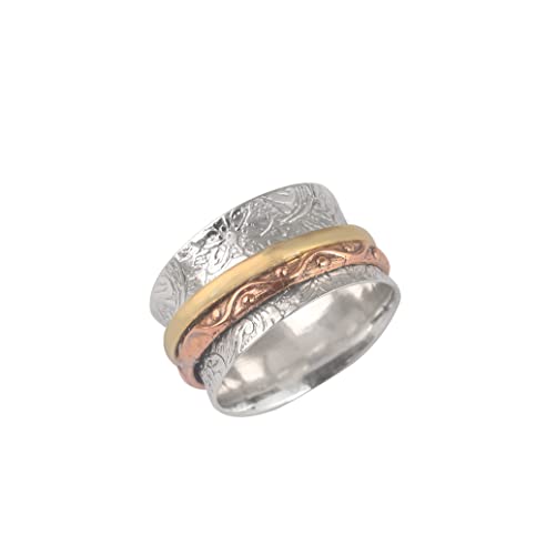 Sterling Silver Spinning Ring Rose Gold Wide Spinner for Women Boho Meditation Spinner Ring (7.5)