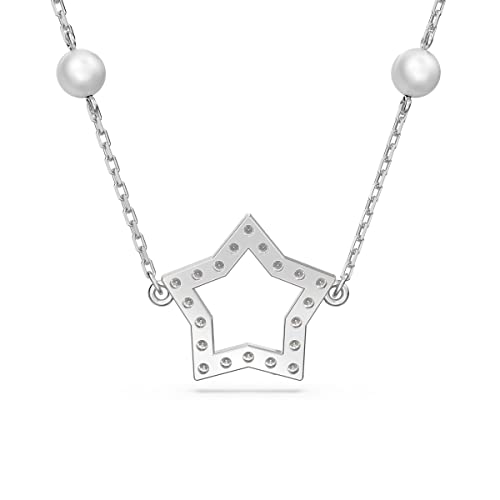 Swarovski Stella necklace, Crystal pearls, Star, White, Rhodium plated