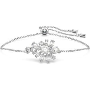 Swarovski Gema Soft Bracelet, Flower Motif with Clear Crystals in Mixed Cuts on Rhodium Finished Band, Part of the Swarovski Gema Collection