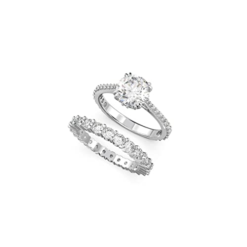 SWAROVSKI Stilla Ring Set, Zirconia, Rhodium Finish, Size 6