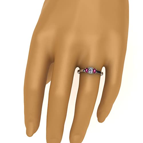 JewelryGift Oval 3 Stone Basket Ring Sterling Silver Created Pink Sapphire Oval Shape Pink Color 3 Stone Engagement Rings Prong Setting in Size 9 Party Wear Daily Wear Ornament