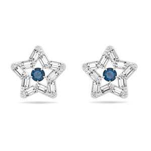 Swarovski Stella Stud Earrings, Star, Blue, Rhodium plated