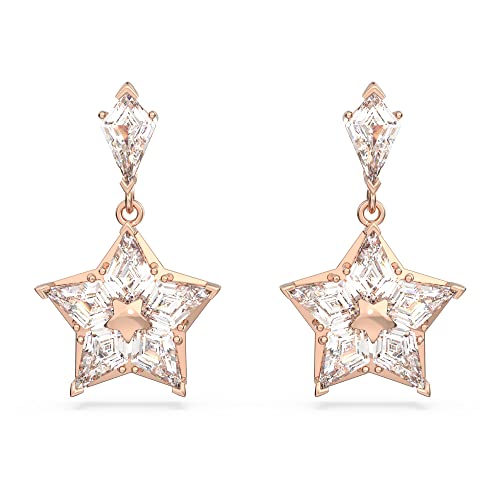 Swarovski Stella drop earrings, Kite cut, Star, White, Rose gold-tone plated