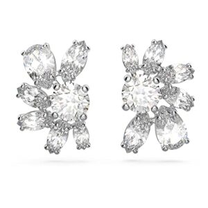 swarovski gema pierced stud earrings, flower motif, clear mixed-cut crystals, rhodium-tone finished settings, part of the swarovski gema collection