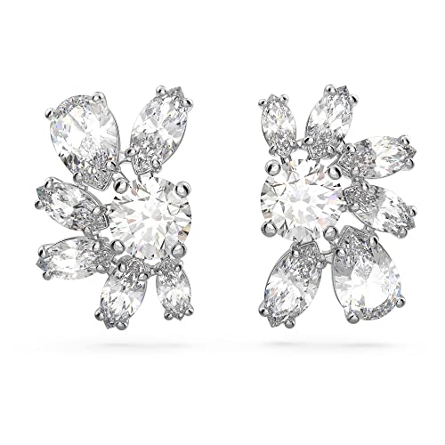 Swarovski Gema Pierced Stud Earrings, Flower Motif, Clear Mixed-Cut Crystals, Rhodium-Tone Finished Settings, Part of the Swarovski Gema Collection