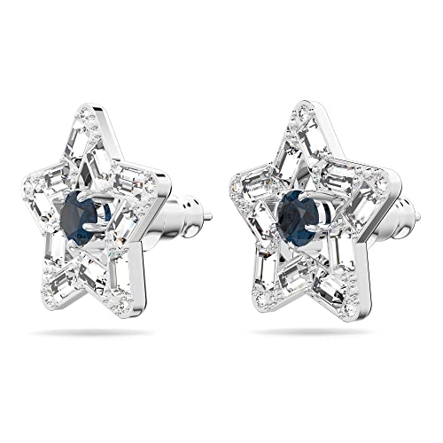 Swarovski Stella Stud Earrings, Star, Blue, Rhodium plated