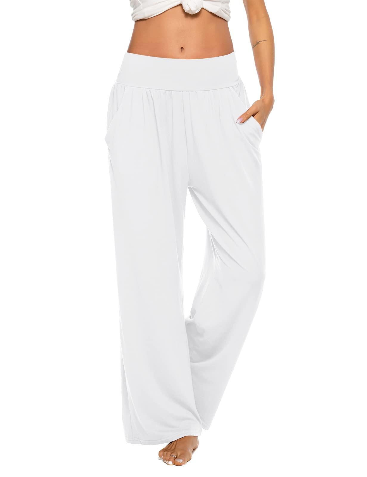 ZJCT Womens Yoga Sweatpants Comfy Loose Casual Wide Leg Lounge Joggers Pants with Pockets White M