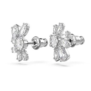 Swarovski Gema Pierced Stud Earrings, Flower Motif, Clear Mixed-Cut Crystals, Rhodium-Tone Finished Settings, Part of the Swarovski Gema Collection