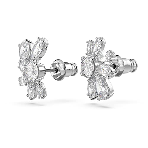 Swarovski Gema Pierced Stud Earrings, Flower Motif, Clear Mixed-Cut Crystals, Rhodium-Tone Finished Settings, Part of the Swarovski Gema Collection