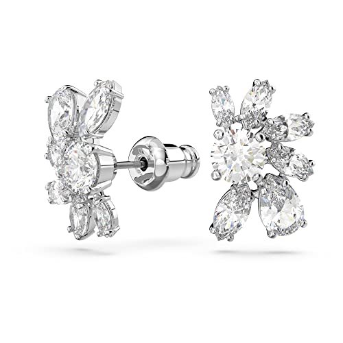 Swarovski Gema Pierced Stud Earrings, Flower Motif, Clear Mixed-Cut Crystals, Rhodium-Tone Finished Settings, Part of the Swarovski Gema Collection