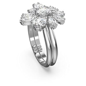 Swarovski Gema cocktail ring, Flower, White, Rhodium plated