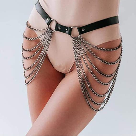 Ginfonr Leather Belt Multilayer Chain Layered Belly Chain Sexy Gift for Women Girls