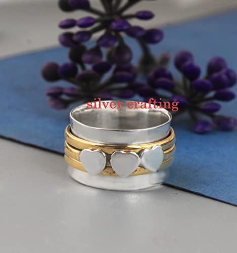 Heart Spinner Sterling silver spinning ring Meditation ring Silver band Love couple ring Silver jewelry (7)