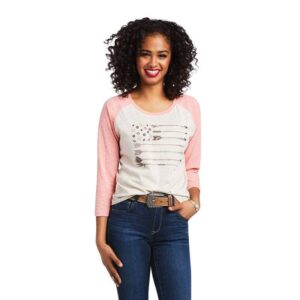 ariat women's arrow raglan shirt (medium, oatmeal heather)