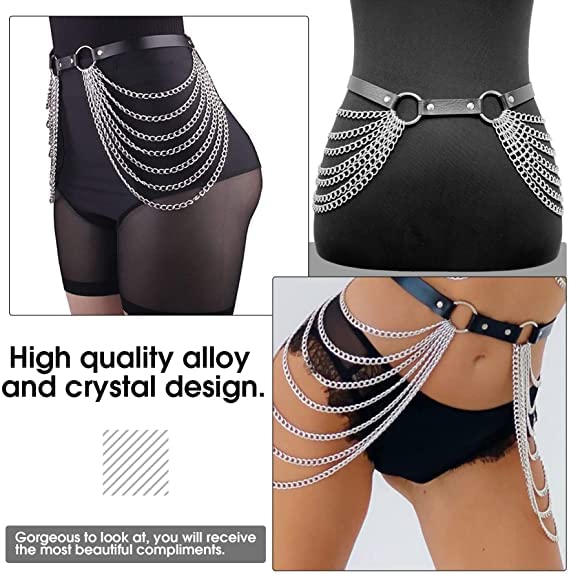 Ginfonr Leather Belt Multilayer Chain Layered Belly Chain Sexy Gift for Women Girls