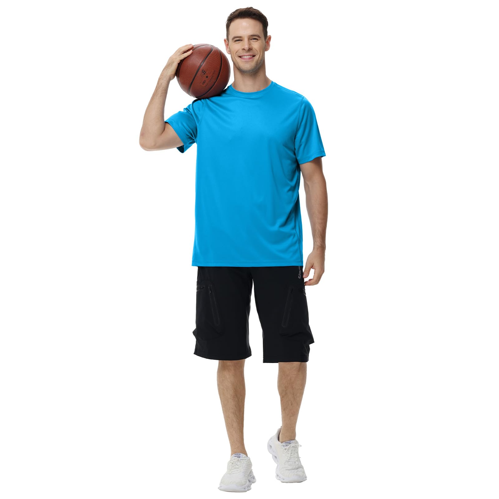 Mens Quick Dry Fit Mositure Wicking Athletic Performance T Shirt -Crewneck Outdoor Activewear Tops Blue-2XL