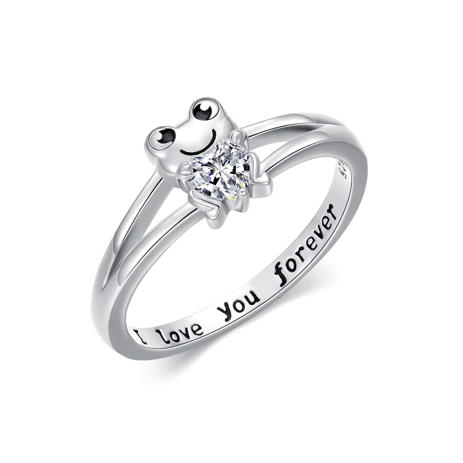 PROESS Frog Ring for Women Wife Sterling Silver I Love You Forever Statement Ring Frog Jewelry Size 6