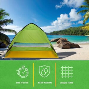 Pop Up Beach Tent - Fits 2-3 People - Sun Shelter with UV Protection and Ventilation - Water and Wind Resistant Camping Canopy by Wakeman (Green)