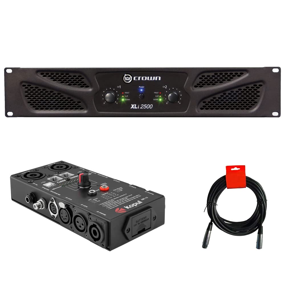 Crown Audio XLi 2500 Two-Channel Stereo Power Amplifier Bundle with Kopul CBT-12-12-in-1 Cable Tester, and XLR-XLR Cable