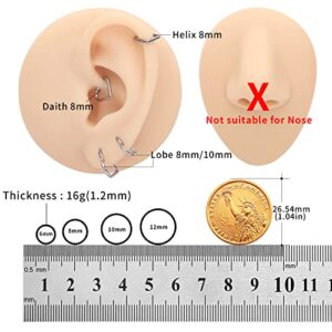 VOJO 2 Pcs G23 Titanium Heart Daith Piercing Jewelry Rook Tragus Clicker Ring Cartilage Earrings 16G (8mm+10mm, Heart Silver)