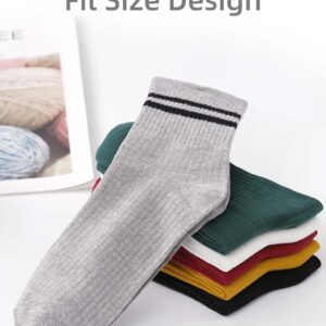 WAIKAS 【5-Pack】 Mid Calf Socks for Women, Common Size Adult Socks, Black/White/Yellow/Rose Red/Green each color 1 Pair